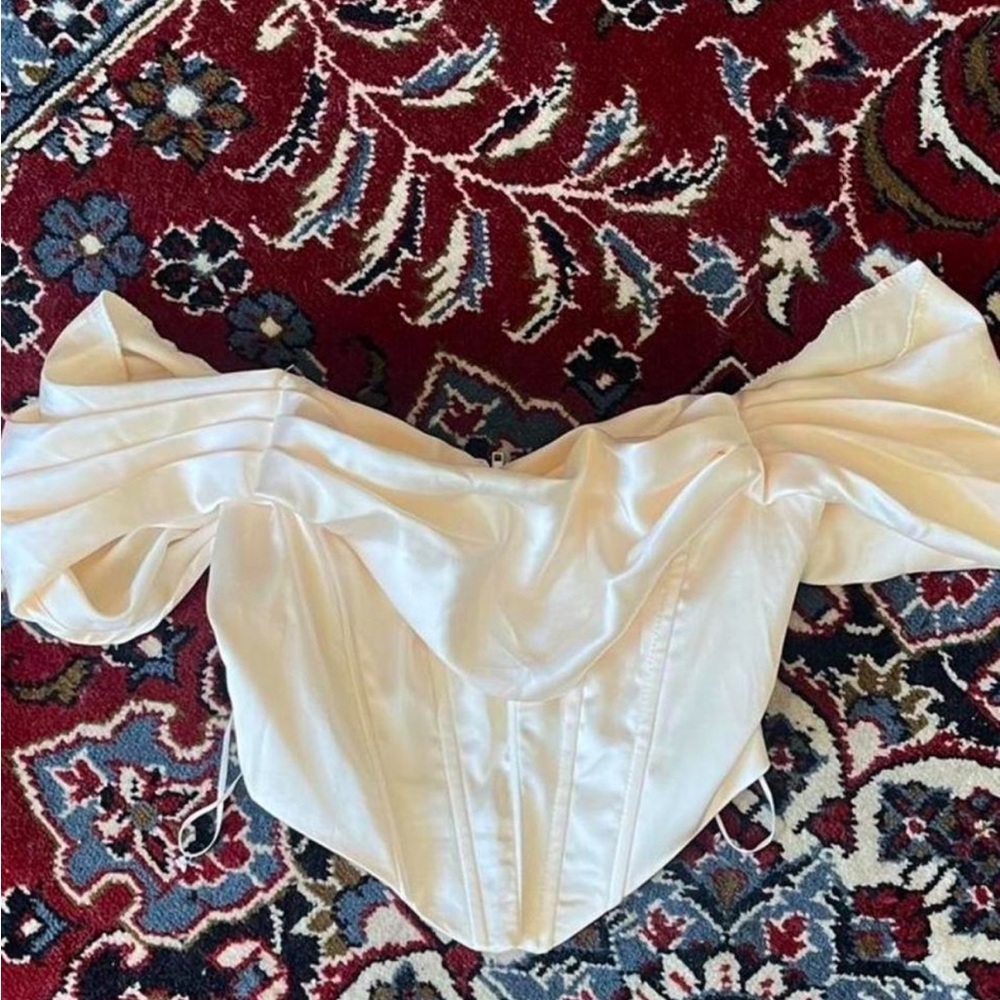 Verge Girl Cream Satin Off-Shoulder Blouse
